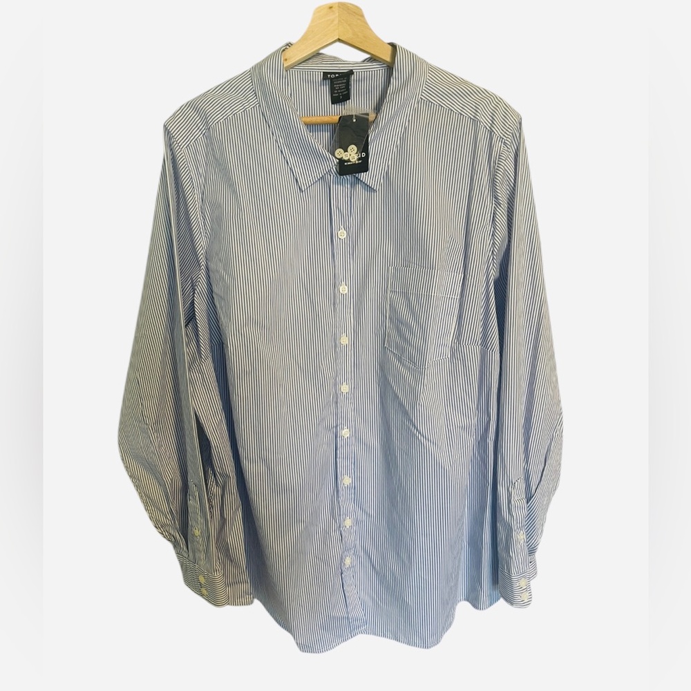 Torrid Plus Size 3 Women's Blue and White Striped Long Sleeve Pocket Shirt NEW